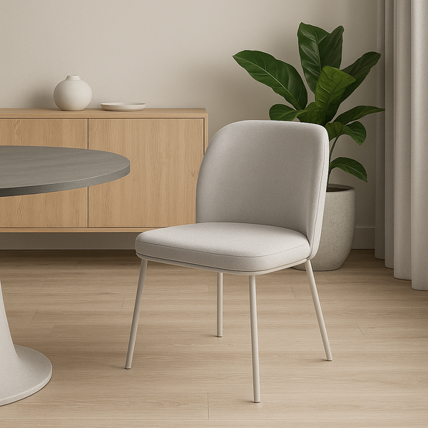 Cadeira Tati com Base Fixa de Aço com Pintura Epóxi Champagne Tecido Linho Braque 04 Cinza