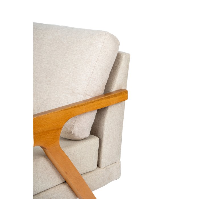Kit 2 Poltronas Decorativa Mona Luxo Linho Bege Claro e Base Madeira Maciça Bege Claro