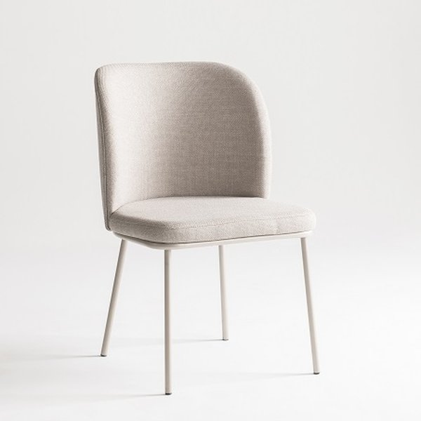 Cadeira Tati com Base Fixa de Aço com Pintura Epóxi Champagne Tecido Linho Braque 04 Cinza