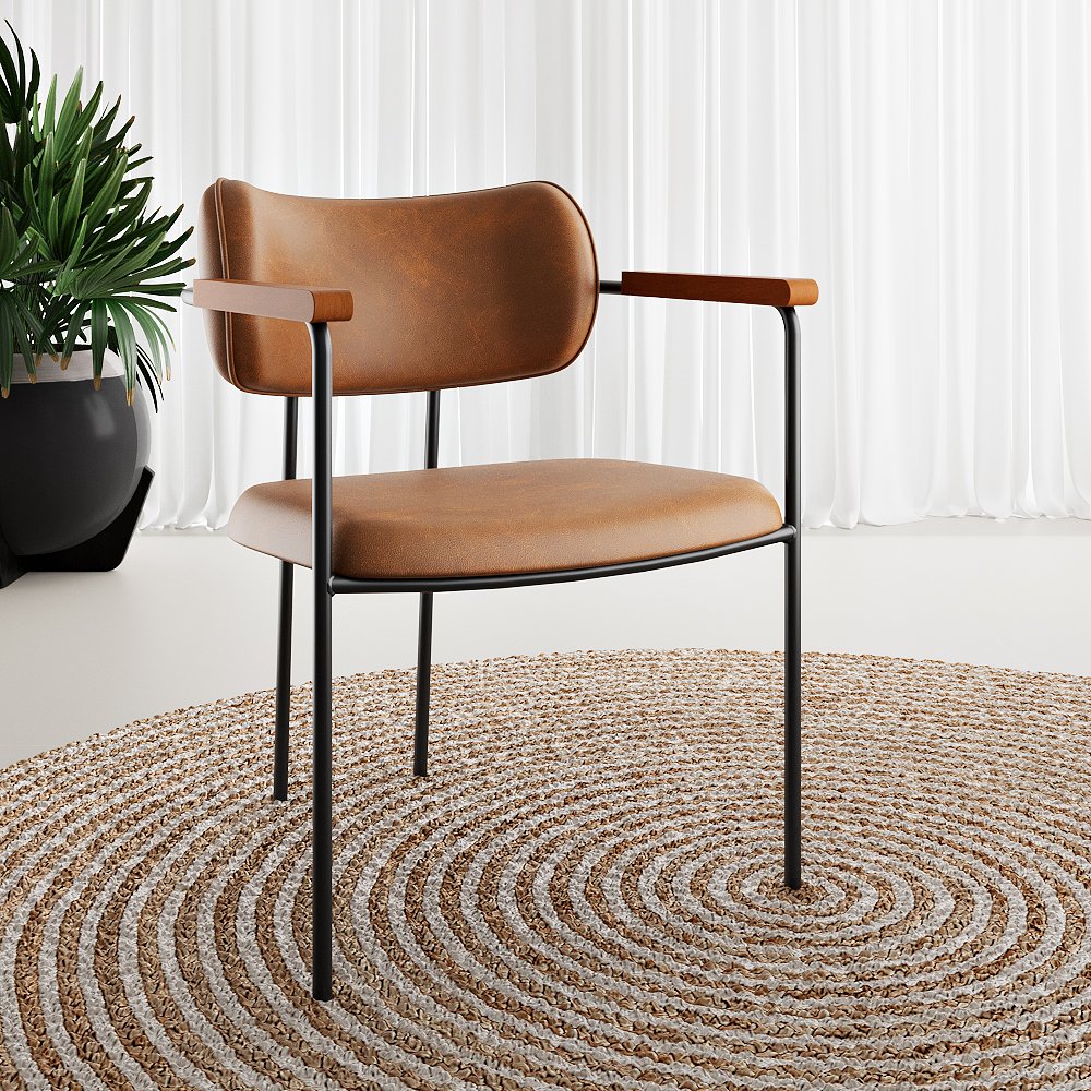 Cadeira Flora Com Base Em Metal Epóxi Preto Braço Em Madeira Courissimo Conhaque CONHAQUE