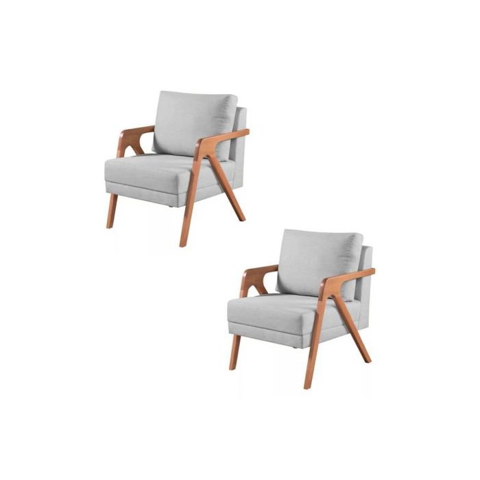 Kit 2 Poltronas Mona Linho Cinza - Kimi Design Cinza
