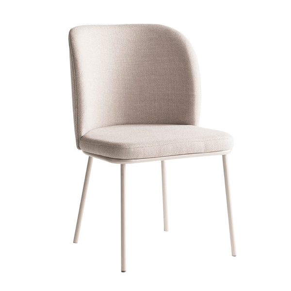 Cadeira Tati com Base Fixa de Aço com Pintura Epóxi Champagne Tecido Linho Braque 04 Cinza
