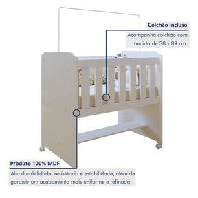 Mini berço 100% MDF com Colchão Yescasa Branco