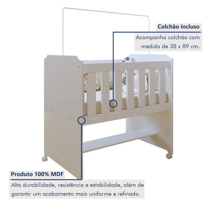 Mini berço 100% MDF com Colchão Yescasa Branco