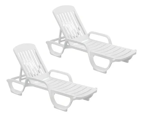 Kit 2 Espreguiçadeiras Dobravel Pitangui Plástico Cor Branca Cor Branco