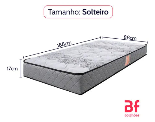 Colchão Solteiro Ortopédico Firme Espuma D33 88x188x17cm Cor Cinza BF Colchões