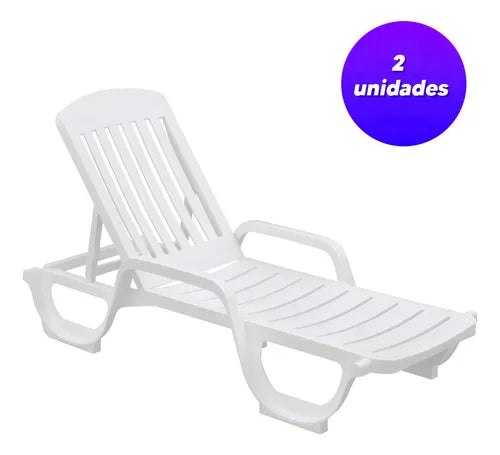Kit 2 Espreguiçadeiras Dobravel Pitangui Plástico Cor Branca Cor Branco