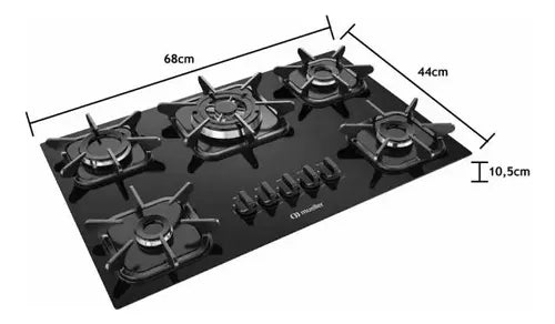 Cooktop Mueller 5 Bocas Preto | Tripla Chama, Design Moderno e Máxima Potência 127/220V