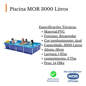 Piscina Retangular 3000 Litros Estruturada Mor Cor Azul