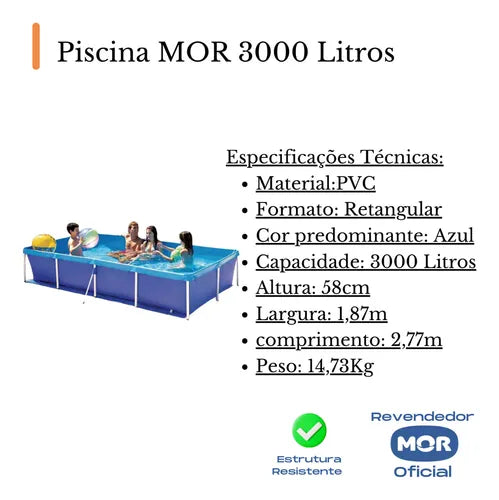Piscina Retangular 3000 Litros Estruturada Mor Cor Azul