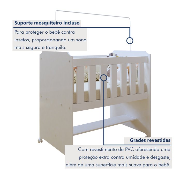 Mini berço 100% MDF com Colchão Yescasa Branco