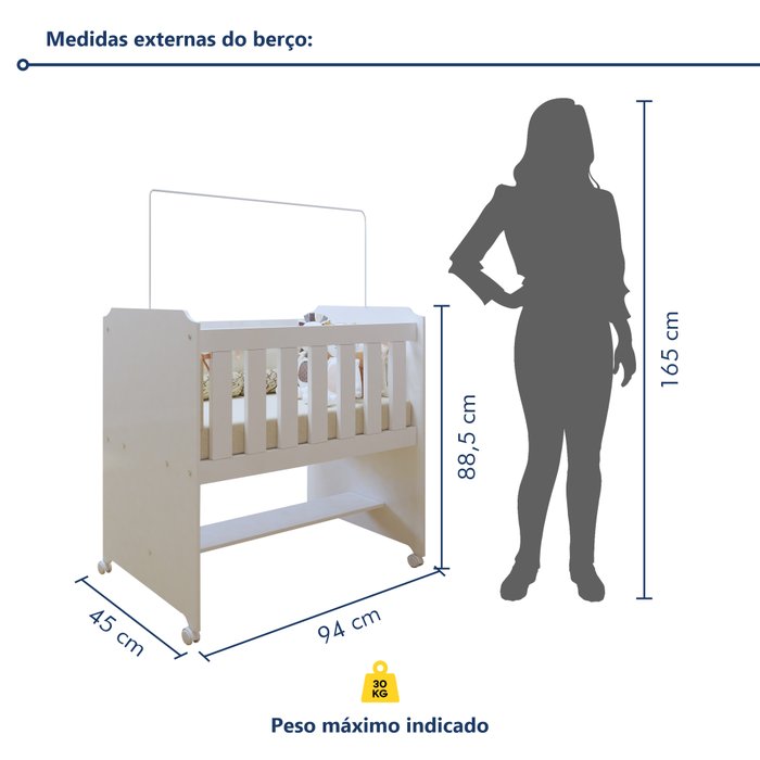 Mini berço 100% MDF com Colchão Yescasa Branco