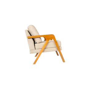 Kit 2 Poltronas Decorativa Mona Luxo Linho Bege Claro e Base Madeira Maciça Bege Claro