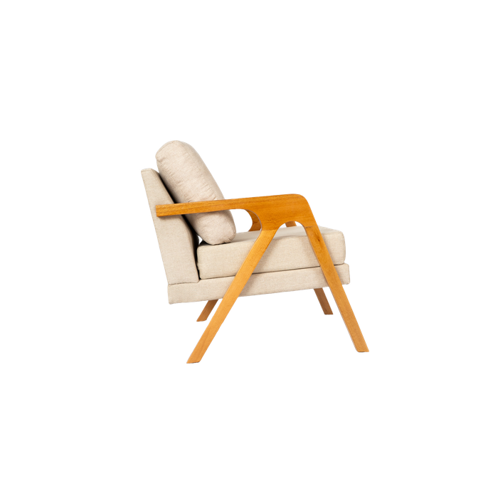 Kit 2 Poltronas Decorativa Mona Luxo Linho Bege Claro e Base Madeira Maciça Bege Claro