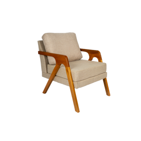 Kit 2 Poltronas Decorativa Mona Luxo Linho Bege Claro e Base Madeira Maciça Bege Claro
