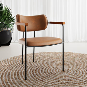 Cadeira Flora Com Base Em Metal Epóxi Preto Braço Em Madeira Courissimo Conhaque CONHAQUE